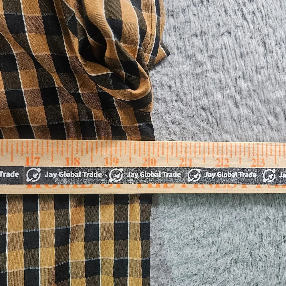 Lafayette 148 Shirt Women Small Hidden Button‎ Up Long Sleeve Brown Black Plaid - Picture 7 of 10